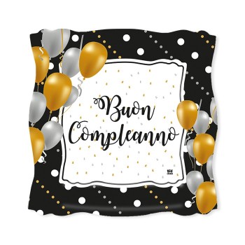 Piatti carta quadrati Cm. 24x24 "Prestige" Buon Compleanno - Blister 8 pezzi