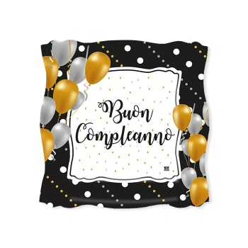 Piatti carta quadrati Cm. 19x19 "Prestige" Buon Compleanno - Blister 8 pezzi