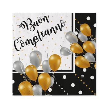 Tovaglioli carta Cm. 33x33 "Prestige" Buon Compleanno - Blister 20 pezzi