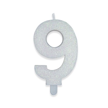 Candelina per torta glitterata classic bianca Cm. 9 - Numero 9