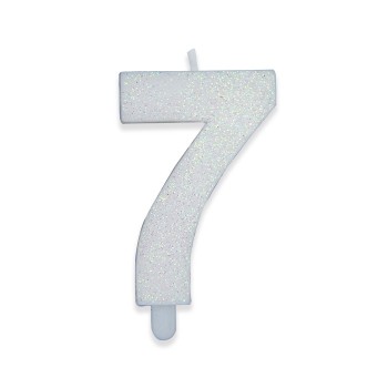 Candelina per torta glitterata classic bianca Cm. 9 - Numero 7