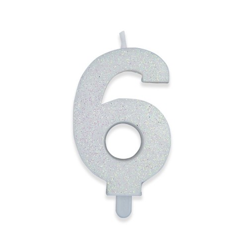 Candelina per torta glitterata classic bianca Cm. 9 - Numero 6