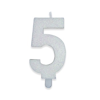 Candelina per torta glitterata classic bianca Cm. 9 - Numero 5