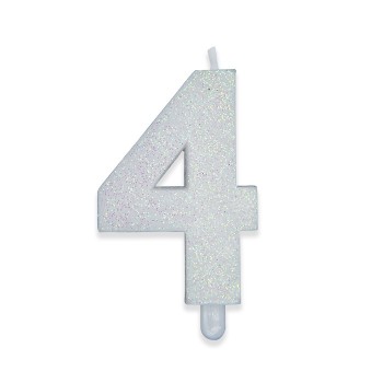 Candelina per torta glitterata classic bianca Cm. 9 - Numero 4