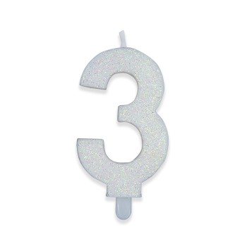 Candelina per torta glitterata classic bianca Cm. 9 - Numero 3