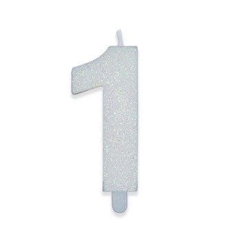 Candelina per torta glitterata classic bianca Cm. 9 - Numero 1