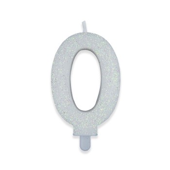 Candelina per torta glitterata classic bianca Cm. 9 - Numero 0