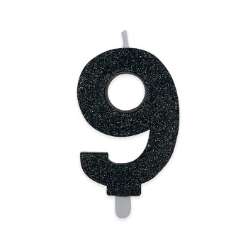 Candelina per torta glitterata classic nera Cm. 9 - Numero 9