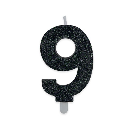 Candelina per torta glitterata classic nera Cm. 9 - Numero 9