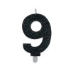 Candelina per torta glitterata classic nera Cm. 9 - Numero 9