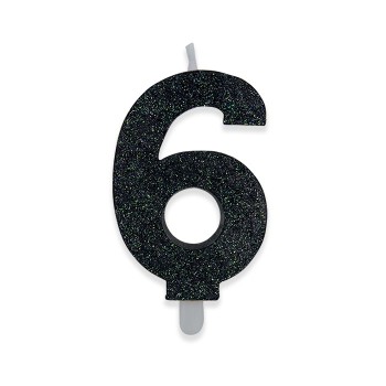 Candelina per torta glitterata classic nera Cm. 9 - Numero 6