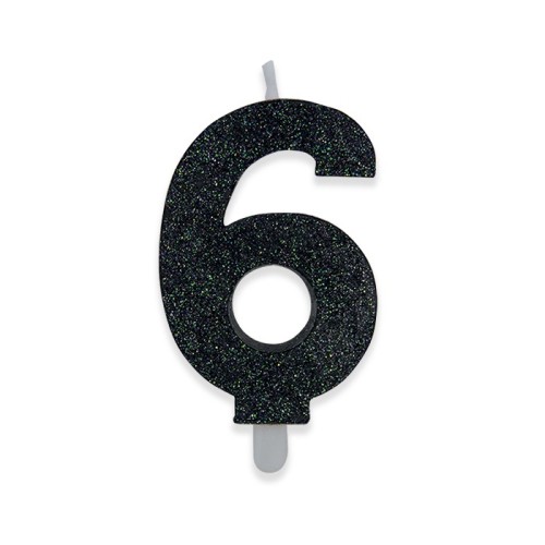 Candelina per torta glitterata classic nera Cm. 9 - Numero 6