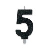 Candelina per torta glitterata classic nera Cm. 9 - Numero 5