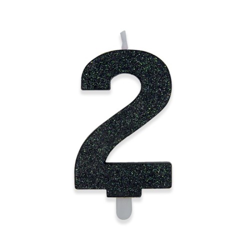 Candelina per torta glitterata classic nera Cm. 9 - Numero 2