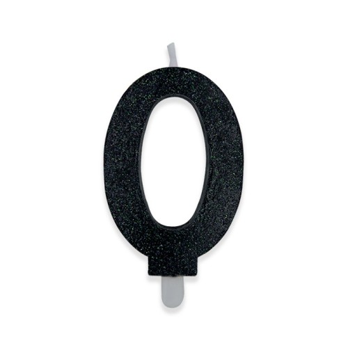 Candelina per torta glitterata classic nera Cm. 9 - Numero 0