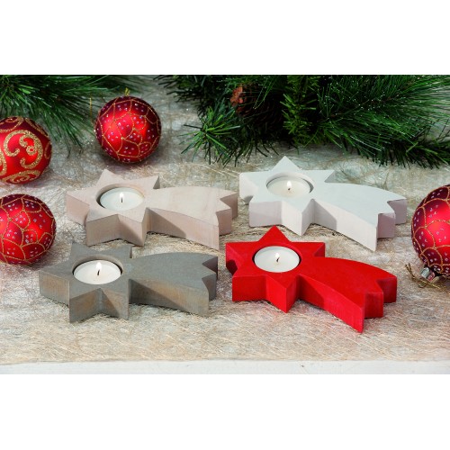 Portacandela tealight in legno "Stella Cometa" Cm. 15x8