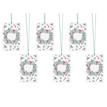 Set 6 etichette segnapacco natalizie con cordoncino Cm. 8,5x6,5