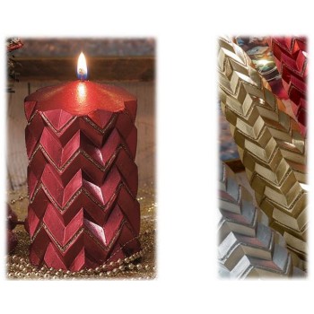 Candela cera cilindro zig zag glitter Cm. 11x7