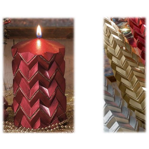 Candela cera cilindro zig zag glitter Cm. 11x7
