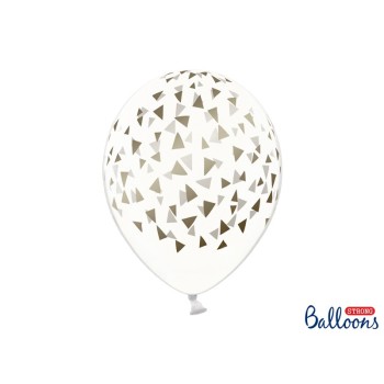 Palloncino lattice cm. 30 strong Trasparente con triangoli Gold - Blister 50 pezzi