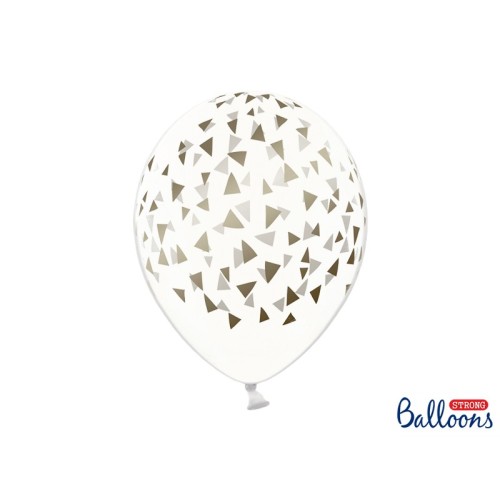 Palloncino lattice cm. 30 strong Trasparente con triangoli Gold - Blister 50 pezzi