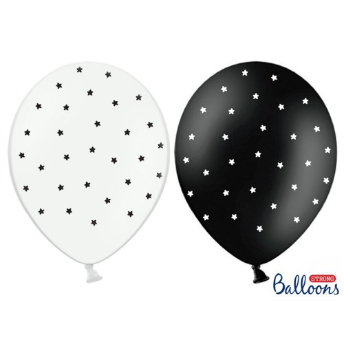 Palloncino lattice cm. 30 strong Stelle Black & White - Blister 50 pezzi