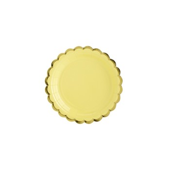 Piatto carta ondulato con bordo oro cm. 18 - Light Yellow - Blister 8 pezzi