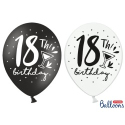 Palloncino lattice cm. 30 strong "18th Birthday!" bianco e nero - Blister 50 pezzi