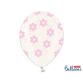 Palloncino lattice cm. 30 strong trasparente "Flower blue" - Blister 50 pezzi