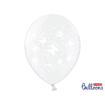 Palloncino lattice cm. 30 strong trasparente "Butterfly white" - Blister 50 pezzi