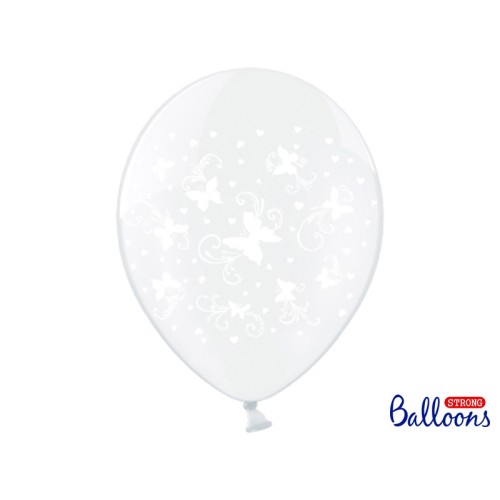 Palloncino lattice cm. 30 strong trasparente "Butterfly white" - Blister 50 pezzi