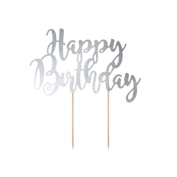 Cake topper scritta Happy Birthday argento Cm. 22,5