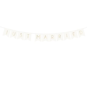 Festone bandierine bianco stampa oro Just Married Cm. 155x15