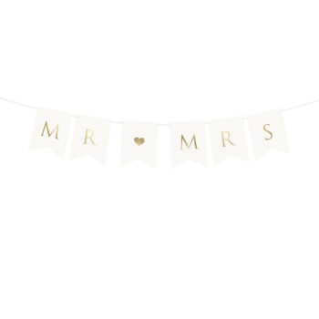 Festone bandierine bianco stampa oro Mr & Mrs Cm. 85x15