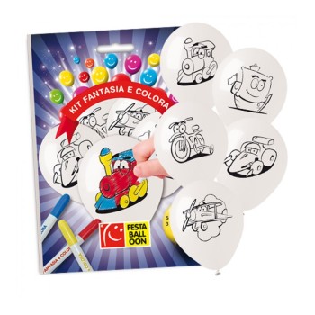 Blister 5 palloncini bianchi da colorare - Boy