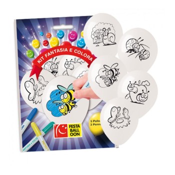 Blister 5 palloncini bianchi da colorare con pennarelli - Girl