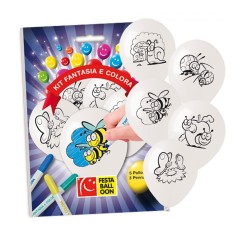Blister 5 palloncini bianchi da colorare con pennarelli - Girl