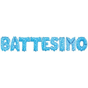 Palloncino mylar scritta "Battesimo" celeste Cm. 45x400