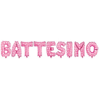 Palloncino mylar scritta "Battesimo" rosa Cm. 45x400