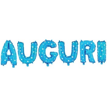 Palloncino mylar scritta "Auguri" celeste Cm. 35x400