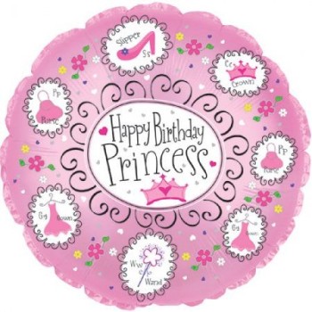 Palloncino mylar rotondo 18" Cm. 45 - Happy Birthday Princess
