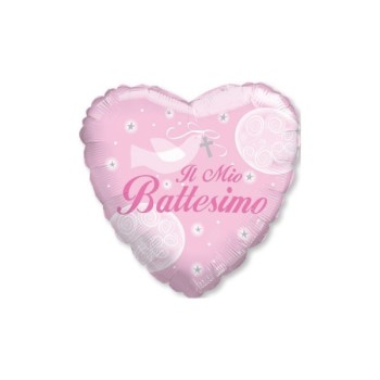 Palloncino mylar minishape cuore Il mio Battesimo rosa - Blister 5 pezzi