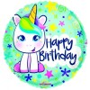 Palloncino mylar rotondo 18" Cm. 45 - Happy Birthday unicorno