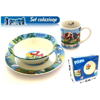 Set colazione ceramica Puffi 3 pezzi
