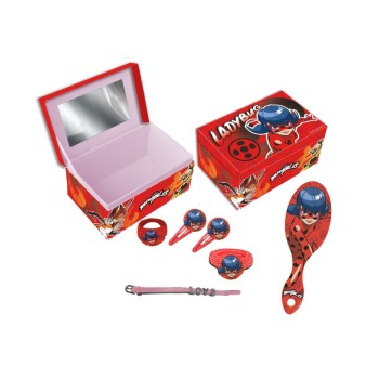 Set regalo portagioie con braccialetto + spazzola + fermacapelli Ladybug