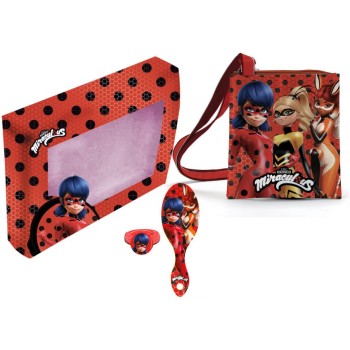 Set regalo con borsetta trasversale eco + spazzola + fermacapelli Ladybug