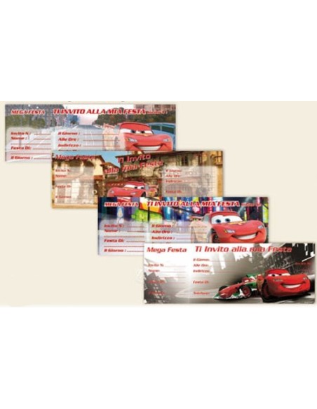 Inviti per feste carnet assegni - Blocchetto 15 inviti - Cars