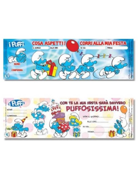 Inviti per feste carnet assegni - Blocchetto 15 inviti - Puffi