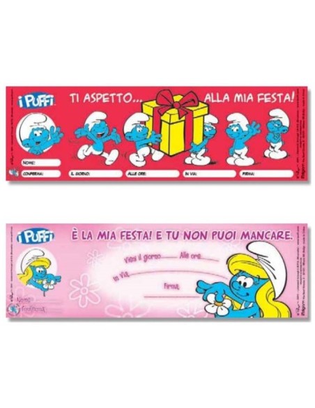 Inviti per feste carnet assegni - Blocchetto 15 inviti - Puffi