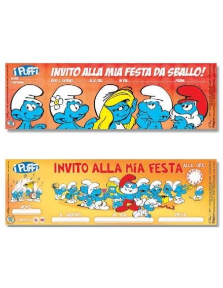 Inviti per feste carnet assegni - Blocchetto 15 inviti - Puffi